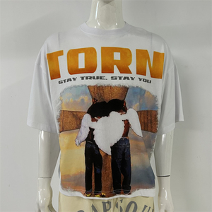 เสื้อยืดผู้ชายทรงโอเวอร์ไซส์ สีขาวดำ ผ้าฝ้าย 100% ระบายอากาศได้ดี ป้องกันรอยยับ ลายกราฟฟิตีแบบสาดสี ทำตามสั่งจากโรงงาน - Product Image 1