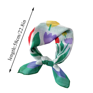 Foulard imprimé floral pour femmes, écharpe carrée coréenne en coton et lin, foulards élégants pour le cou, petits foulards bandana, foulards pour la tête, 58x58 cm - Product Image 6