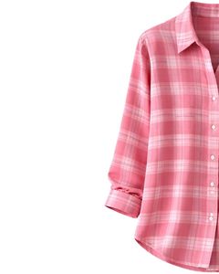 Chemise Tunique Décontractée Rose à Carreaux Grande Taille pour Femme, Manches Longues, en Flanelle Douce, Automne Hiver, Vente en Gros - Product Image 2