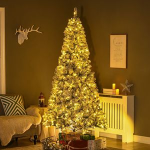 Albero di Natale Pre-illuminato floccato da 7,5 piedi con luci a LED bianche calde e installazione automatica con rami smerigliati di neve - Product Image 2