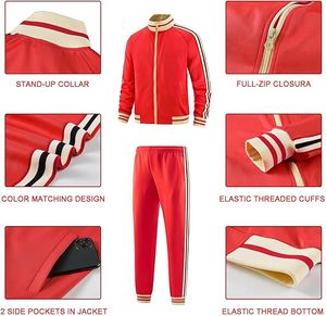 ชุดวอร์มแบบ unisex สีเขียวลายทาง แขนยาว ซิปหน้า ทรงปกติ เหมาะสำหรับใส่ในฤดูใบไม้ร่วง มีกระเป๋าข้าง - Product Image 2