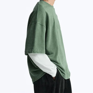 เสื้อยืดโอเวอร์ไซส์สองชั้นสำหรับผู้ชาย ผ้าฝ้าย 100% แขนยาว สกรีนโลโก้ได้ เสื้อผ้าสตรีทแวร์หนานุ่ม รับผลิตแบรนด์ส่วนตัว - Product Image 3