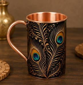 Mug à cocktail isotherme de luxe, couleur violet foncé, imprimé plumes de paon royal, revêtement cuivré majestueux violet foncé. - Product Image 5