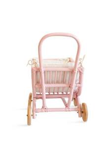 Poussette de poupée en rotin rose écologique, modèle best-seller populaire, avec roues en bois, pour la décoration de chambre d'enfant, vente en gros - Product Image 2