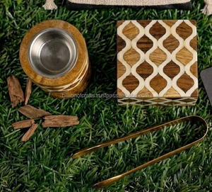 Ensemble brûleur d'encens en bois d'acacia de qualité supérieure avec boîte de rangement décorative pour Oud, pinces métalliques, Bakhoor arabe, parfum d'ambiance pour la maison - Product Image 2