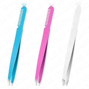 High Quality Stainless Steel Slant Tip Eyebrow Tweezers with Comb OEM Custom Logo Professional Care Beauty Tool Set - Product Image 3