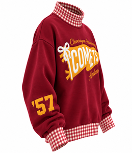 Sweat-shirt décontracté d'hiver surdimensionné à col montant pour femme, en molleton de coton, avec logo brodé et imprimé, vente en gros - Product Image 6