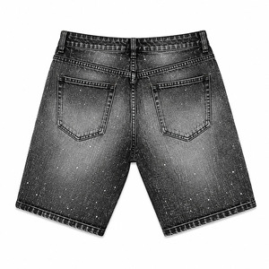 Custom Men's Black Acid Wash Straight Mid Waist Denim Jorts <b>Embroidered</b> Patch Streetwear Summer <b>Jeans</b> Shorts OEM - Product Image 2