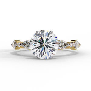 Anillo de Compromiso con Diamante Cultivado en Laboratorio, Corte Brillante Redondo de 2 Quilates, Certificado por IGI, Oro Sólido de 14k, Anillo de Aniversario con Múltiples Piedras Laterales en Forma de Marquesa - Product Image 3