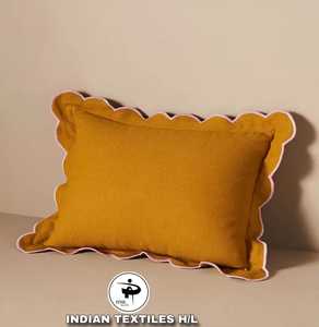 INDIAN TEXTILES H/L Solid Color Rectangle Throw Pillow Cover With Scallop Edge Minimalist Style Removable And Washable - Product Image 1