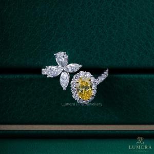 Bague florale ovale en or 9k/10k/14k/18k avec halo de diamants jaunes fantaisie de 2,02 carats cultivés en laboratoire, pureté VVS2, certifiée IGI – Cadeau de fiançailles de luxe - Product Image 2