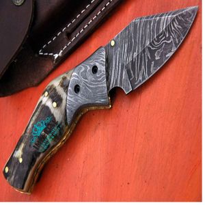 Cuchillo de Caza de Acero de Damasco con Hoja de Punta Caída y Mango Tallado, Cuchillo de Supervivencia para Exteriores, 1 Hoja Incluida - Product Image 2