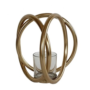Support de centre de table de mariage de luxe doré, bol à fleurs en métal avec bougeoir en verre, élégant candélabre haut pour événement - Product Image 3