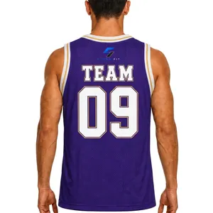 Camiseta de Baloncesto Personalizada para Hombre, Color Morado, Cuello en V, Sin Mangas, Impresión Sublimada, Equipo 09, Malla Transpirable, Corte Regular, 100% Poliéster - Product Image 3