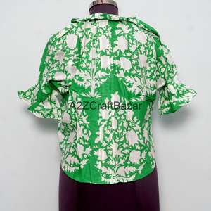 Magnifiques hauts en coton 100% à motifs floraux vintage pour femmes, hauts décontractés respirants, vêtements d'été à la mode, fabriqués en coton doux - Product Image 6