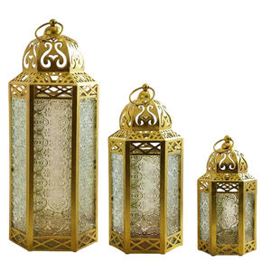 Vintage Decorative Hanging Wooden Candle <b>Lanterns</b> <b>Set</b> Of 3 Pieces With Metal Top And Glass Panels Best Seller For Wedding Decor - Product Image 3