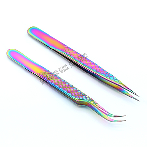 Pince à cils arc-en-ciel en titane multicolore en acier inoxydable 2D 3D 4D Volume Extensions de faux cils - Product Image 3