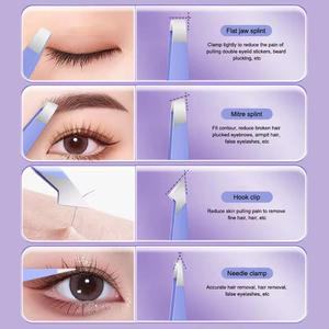 แหนบดึงขนตาสแตนเลสแบบแม่นยำ ปลายเรียบ สีฟ้า ชุด 4 ชิ้น - Product Image 5