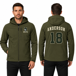 Chaqueta Softshell con Capucha Personalizada de los Falcons, Logotipo Bordado en la Parte Delantera, Nombre y Número del Jugador en la Parte Trasera, Ropa Exterior Resistente al Viento, Venta al Por Mayor, Ropa Deportiva para Clubes OEM - Product Image 2