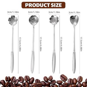 Set of 4 Stainless Steel Long Handle <b>Coffee</b> <b>Spoons</b> Flower Heart Rose Design Dessert Tea Ice Cream Stirring <b>Spoons</b> - Product Image 6