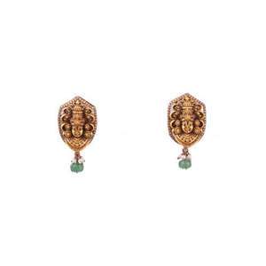 Ensemble de boucles d'oreilles Royal Divine Court Nakshi Temple Gajaah en argent 925 avec rubis, émeraude, polki, tourmaline, bijoux traditionnels - Product Image 1