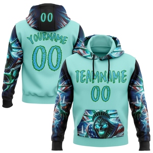 Sweat à capuche sportif 3D personnalisé, nouveau design, bleu ciel, vert herbe, motif crâne Statue de la Liberté, vente en gros directe pour l'industrie - Product Image 1