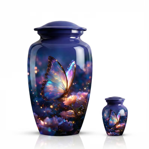 10 Inch Aluminum Cremation Urn Adult <b>Ashes</b> Memorial Vessel Butterfly Floral Custom Color Funeral <b>Keepsake</b> - Product Image 4