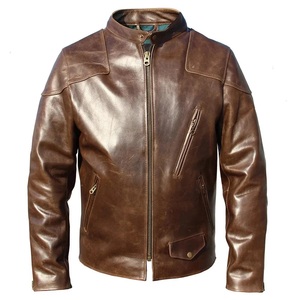Vintage Motorcycle <b>Jacket</b> <b>Men</b> Stand Collar Raw Cowhide Outerwear for Autumn Biker Racing Leather <b>Jacket</b> for <b>Men</b> - Product Image 3