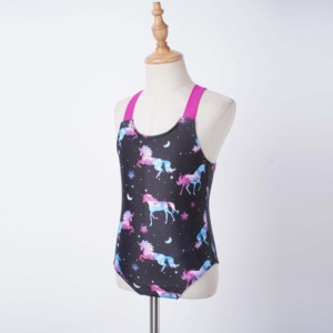 Maillot de bain une pièce imprimé pour filles OEM, col halter croisé, en spandex et polyester, séchage rapide - Product Image 4