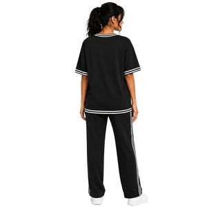 Black And <b>White</b> Women Oversized T Shirt And Wide Leg Pants Lounge <b>Set</b> Custom Casual Two <b>Piece</b> Outfit With Contrast Stripe - Product Image 2