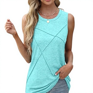 Débardeur en tricot géométrique turquoise pour femme, col rond, décontracté, pour l'été, longueur normale, respirant, sans manches - Product Image 4