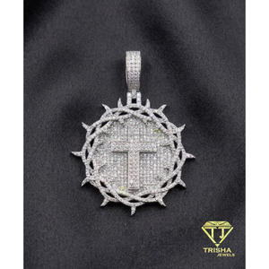 <b>Cross</b> Round <b>Pendant</b> 925 <b>Sterling</b> <b>Silver</b> Moissanite Diamond Fully Iced Out Hip Hop Jewelry - Product Image 2