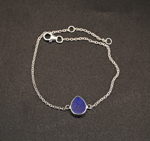 Trendy Natural Lapis Lazuli Gemstone 7x9mm Pear Bezel Solid 925 Silver Rhodium <b>Adjustable</b> Chain Minimalist <b>Bracelet</b> For Women - Product Image 3
