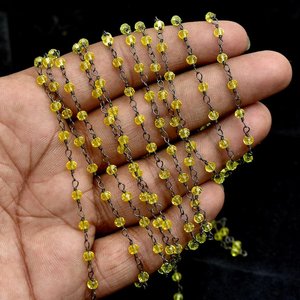Chaîne de perles Lemon Hydro Rosary, perles rondes facettées de 3 mm, chaîne en fil métallique couleur bronze pour la fabrication de bijoux - Product Image 3