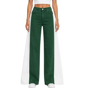 Custom Green <b>Women</b> Wide Leg <b>Jeans</b> High Waist Loose Fit Denim Pants Casual Streetwear Fashion Trousers Trendy Baggy Style Apparel - Product Image 1