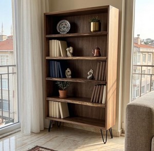 <b>Modern</b> Wooden Ladder Bookcase 5 <b>Shelves</b> Freestanding with Back Panel Storage Rack with Metal Legs for Living Room Home Office - Product Image 5