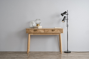 Mesa de Estudio Moderna Minimalista de Madera Maciza con 2 Cajones con Tiradores Dorados para Pasillo, Sala de Estar y Dormitorio - Product Image 5