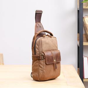 Sac bandoulière en cuir et toile de qualité supérieure, imperméable, avec fermeture éclair, sac de poitrine multifonctionnel unisexe pour voyage et activités de plein air - Product Image 6