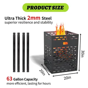 Modern Steel <b>Fire</b> <b>Pit</b> 20x20x30in 63 Gallon Capacity Freestanding Outdoor Heating Portable <b>Wood</b> <b>Burning</b> - Product Image 5