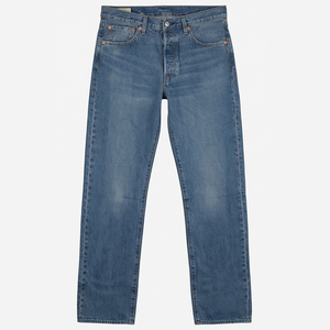 Jean en denim délavé coupe droite pour homme, taille haute, coupe régulière, en coton tissé uni, style décontracté automne - Product Image 1