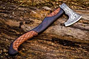 Custom Hand Forged Viking Axe | High Carbon Steel Blade, Valhalla Axe Wood Handle Survival <b>Tool</b> With <b>Leather</b> Cover - Product Image 5