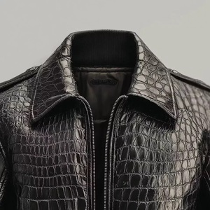 Veste en cuir de crocodile noir fait à la main pour hommes | Vêtements d'extérieur en cuir véritable de luxe | OEM personnalisé ODM disponible - Product Image 5