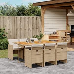 Conjunto de Comedor Plegable de 6 Plazas en Ratán Sintético PE Beige para Patio, Juego de Jardín de 6 Piezas - Product Image 1