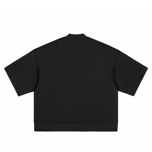 Vintage <b>Mock</b> <b>neck</b> Tee Unisex Crop <b>Top</b> 220 Grams Heavy Weight Quick Dry Black Plain Oversized 100% Cotton Boxy Gym College - Product Image 2