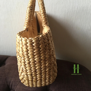 NOUVEAU DESIGN Panier en jacinthe d'eau tressé à la main avec poignée ronde, panier de rangement naturel tissé sur mesure, usine OEM ODM - Product Image 3