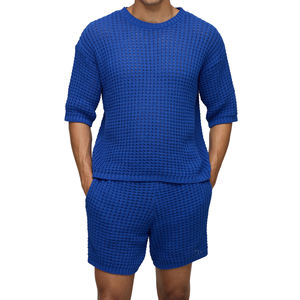 Ensemble deux pièces tricoté pour homme, motif léopard imprimé par transfert thermique, 100 % fibre de bambou, séchage rapide, t-shirt et short, collection automne - Product Image 1