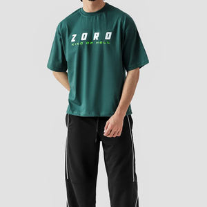 T-shirt Zoro en jersey tricoté polyester/coton délavé à l'acide, coupe ample, col en V, couleur unie, décontracté, grammage lourd, qualité supérieure, design vierge - Product Image 3