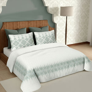 Sábana de Algodón Puro de Excelente Calidad, Diseño Heritage Grid Verde Oliva, 210 Hilos, Estampada, para Recámara Principal, Disponible a Precio de Mayoreo - Product Image 1