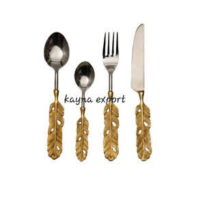 Ensemble de couverts en acier inoxydable plaqué or, finition miroir, manche court, épaisseur 3 mm, design moderne, pour occasions de mariage, durable - Product Image 6