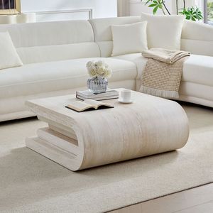 Tavolino da Caffè Moderno 33,86 Pollici, Design Irregolare Quadrato, Motivo Travertino Finto, Materiale MDF per Uso in Soggiorno - Product Image 6
